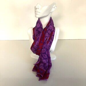 Usna Silk Scarf Purple Red Leaf Pattern Made In Japan Vintage 10.5 x 51 in